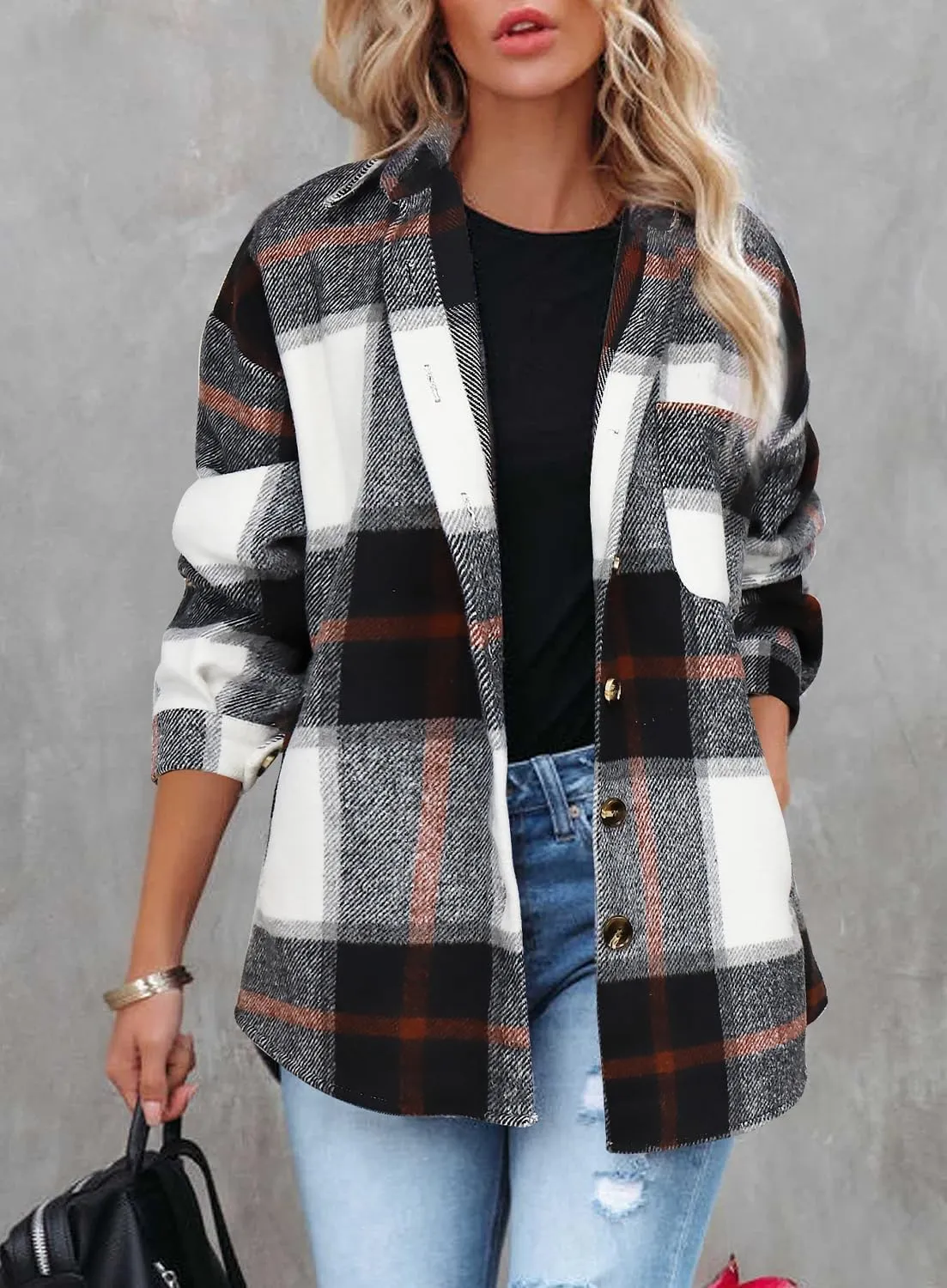 Beaully Women's 2024 Fall Clothes Plaid Shacket Jacket Long Sleeve Button Down Flannel Shirts Fashion Jacket