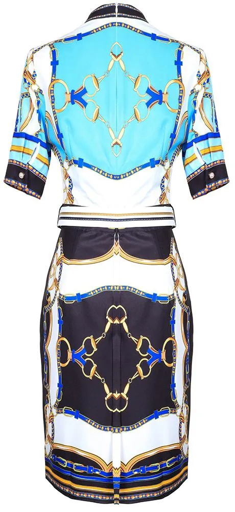 Belted Horsebit Printed Dress