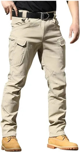 Cargo Pants for Men Multi Pocket Athletic Trousers Military Fan Elastic Waistband Work Lounge Overalls