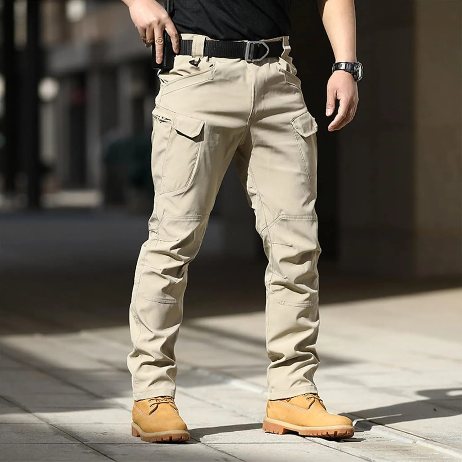 Cargo Pants for Men Multi Pocket Athletic Trousers Military Fan Elastic Waistband Work Lounge Overalls
