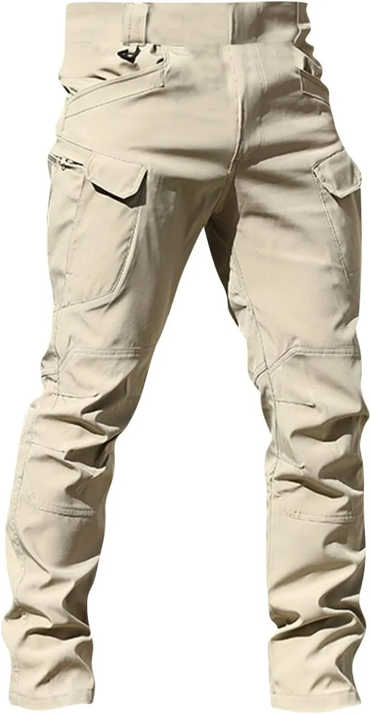 Cargo Pants for Men Multi Pocket Athletic Trousers Military Fan Elastic Waistband Work Lounge Overalls