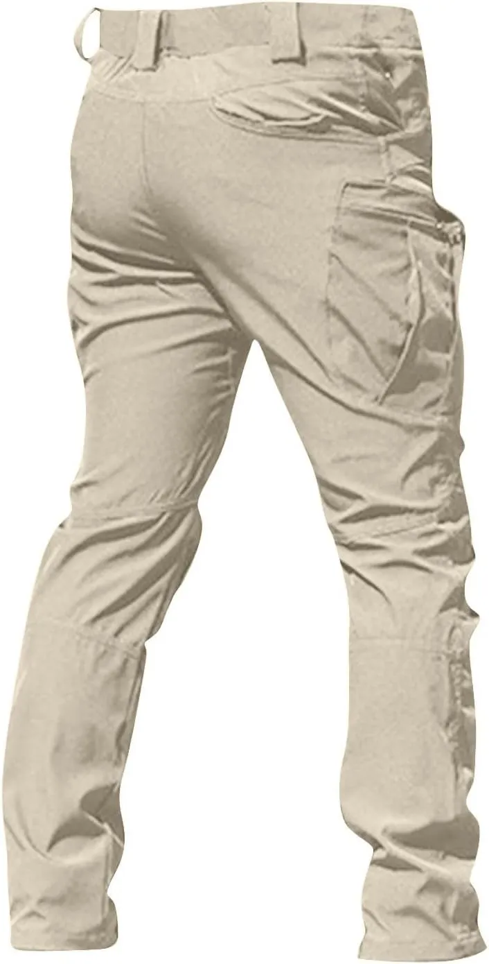 Cargo Pants for Men Multi Pocket Athletic Trousers Military Fan Elastic Waistband Work Lounge Overalls