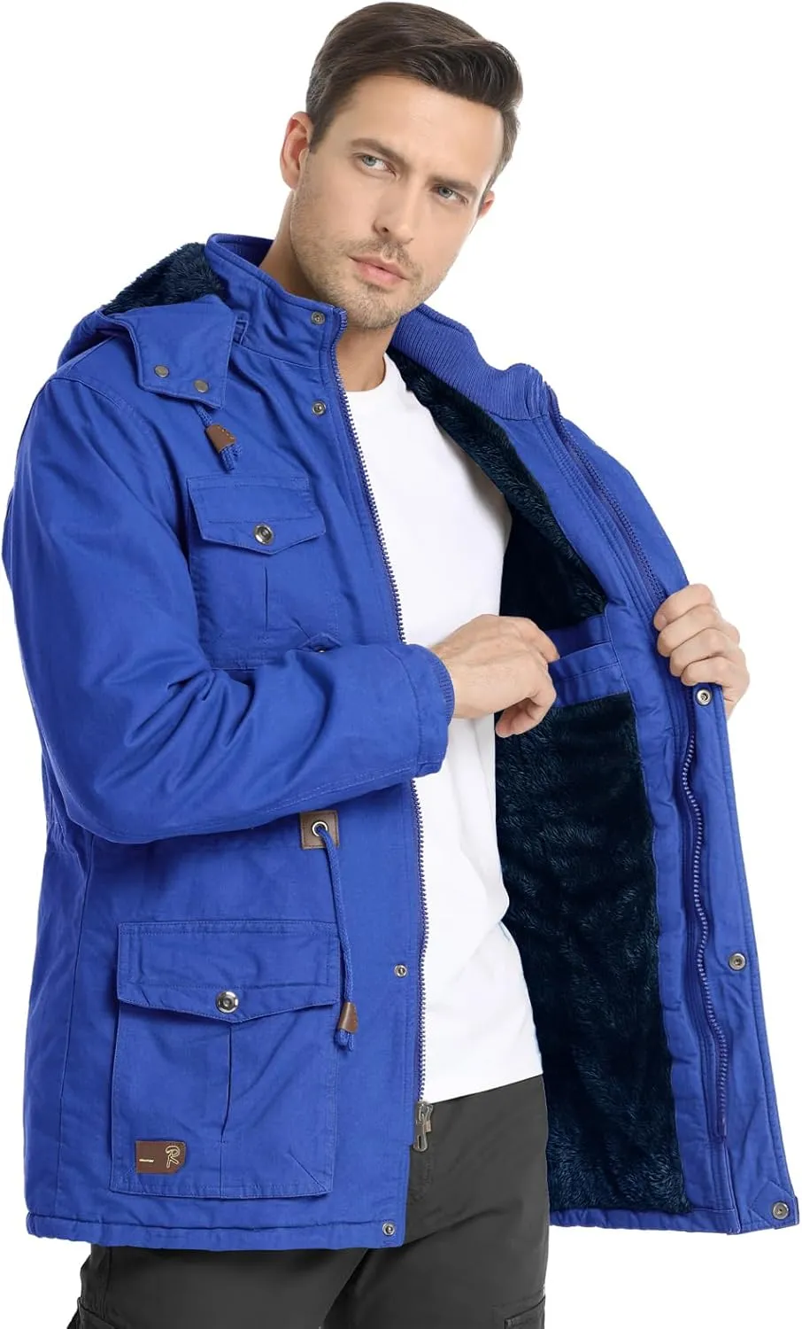 CHEXPEL Men's Thick Winter Jackets with Hood Fleece Lining Cotton Military Jackets Work Coats with Cargo Pockets Outwear