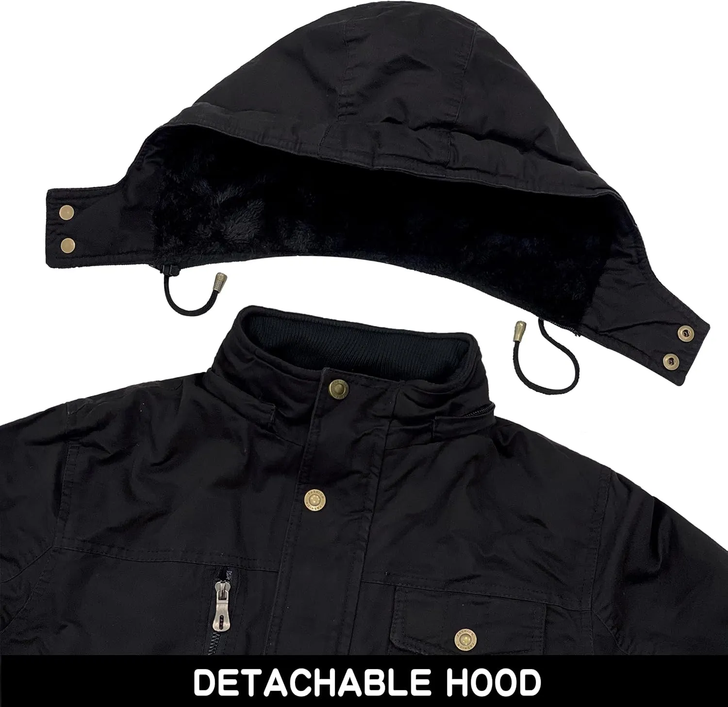 CHEXPEL Men's Thick Winter Jackets with Hood Fleece Lining Cotton Military Jackets Work Coats with Cargo Pockets Outwear