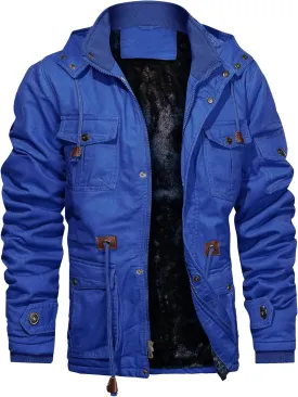 CHEXPEL Men's Thick Winter Jackets with Hood Fleece Lining Cotton Military Jackets Work Coats with Cargo Pockets Outwear