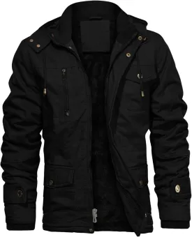 CHEXPEL Men's Thick Winter Jackets with Hood Fleece Lining Cotton Military Jackets Work Coats with Cargo Pockets Outwear