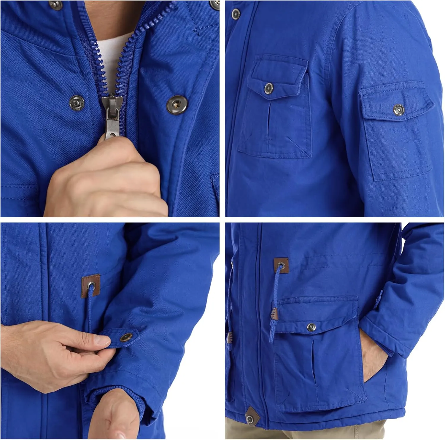 CHEXPEL Men's Thick Winter Jackets with Hood Fleece Lining Cotton Military Jackets Work Coats with Cargo Pockets Outwear