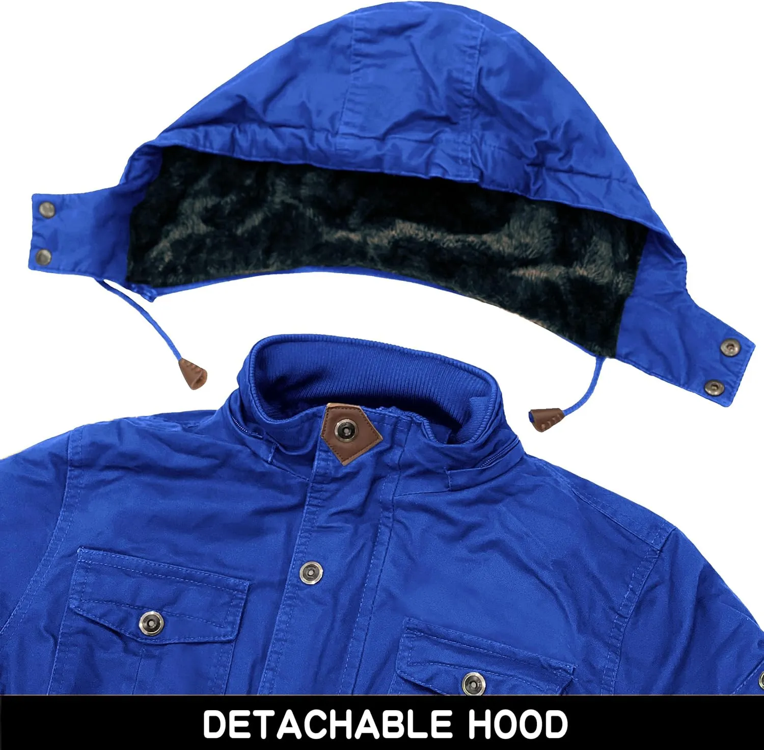 CHEXPEL Men's Thick Winter Jackets with Hood Fleece Lining Cotton Military Jackets Work Coats with Cargo Pockets Outwear
