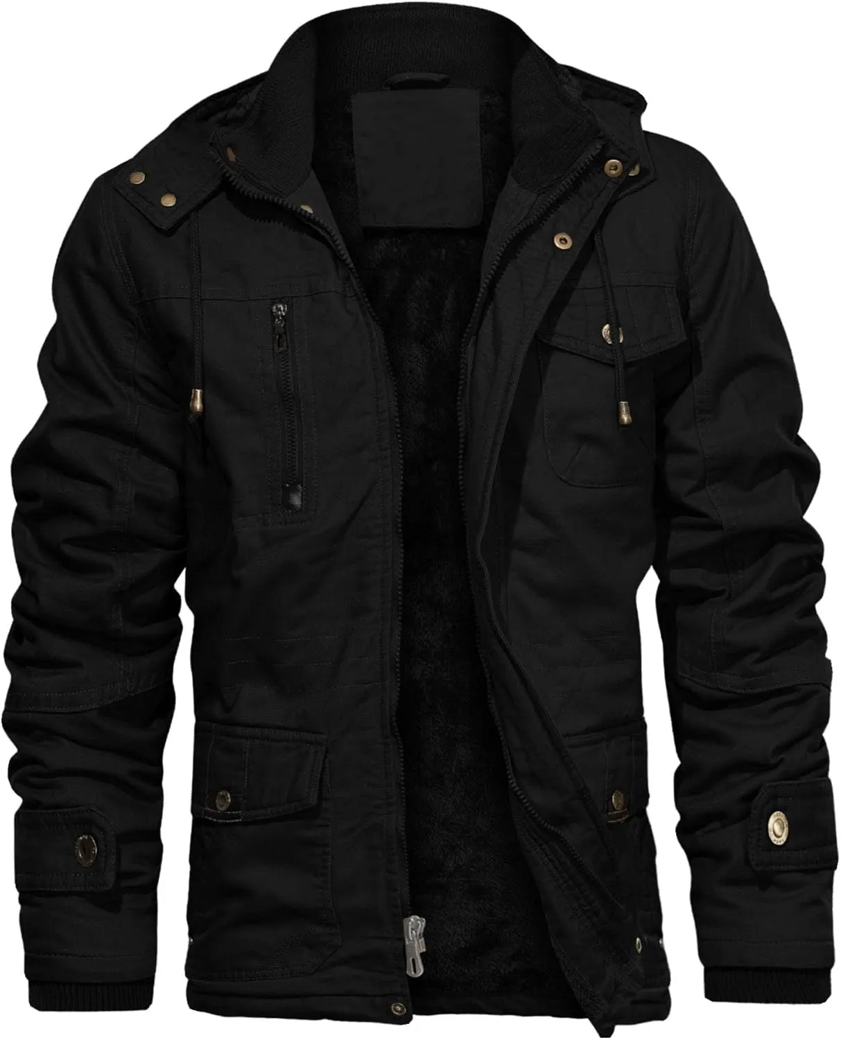 CHEXPEL Men's Thick Winter Jackets with Hood Fleece Lining Cotton Military Jackets Work Coats with Cargo Pockets Outwear