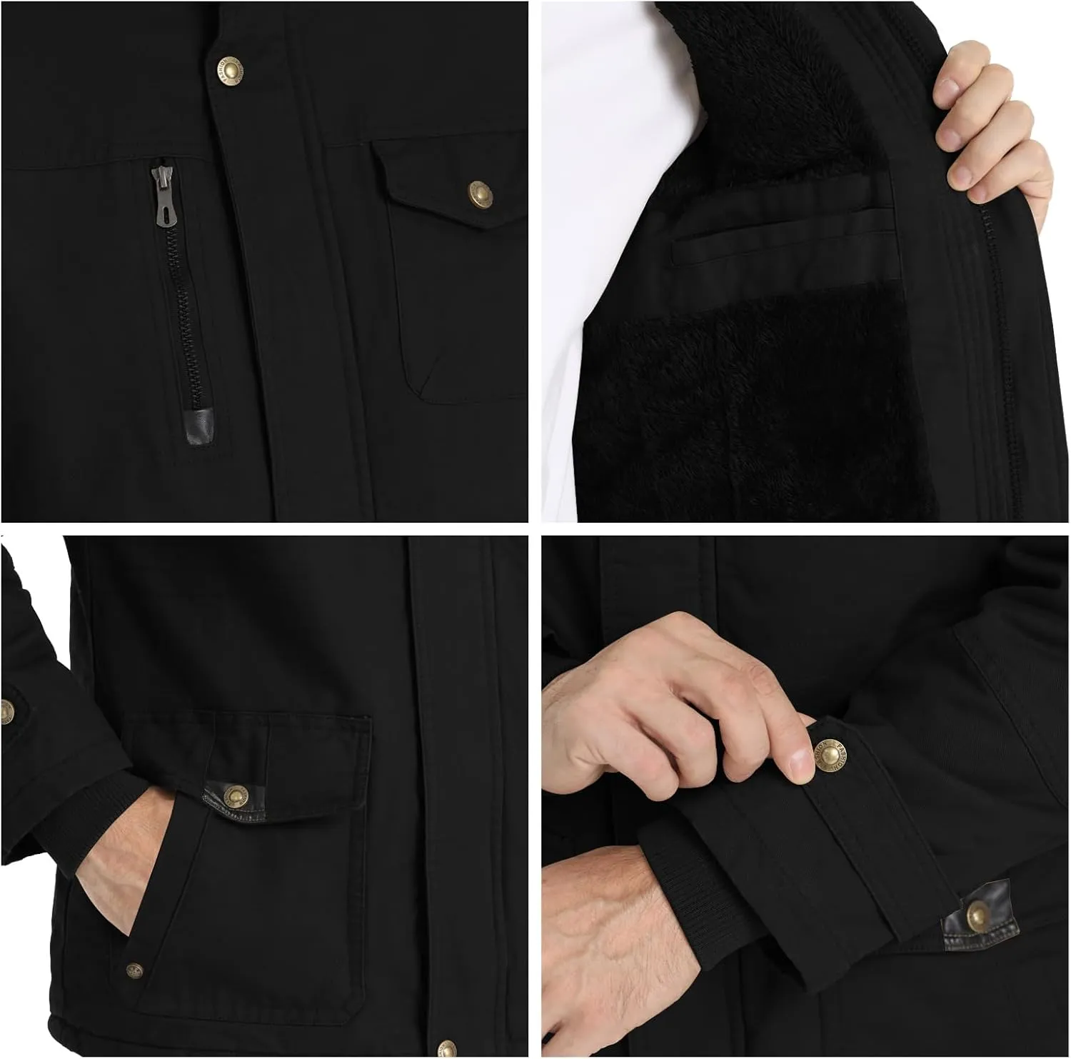 CHEXPEL Men's Thick Winter Jackets with Hood Fleece Lining Cotton Military Jackets Work Coats with Cargo Pockets Outwear