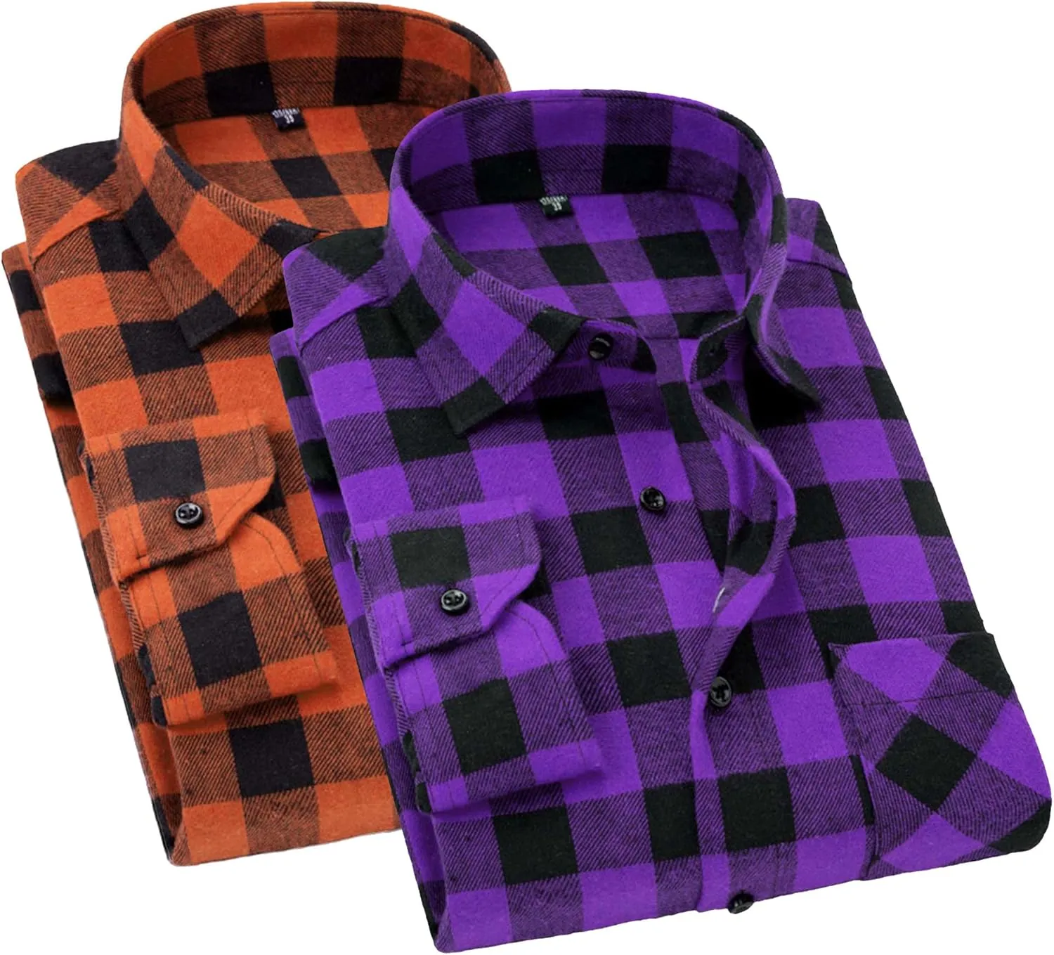 Cromoncent 2 Pack Men's Casual Plaid Flannel Button Down Shirt