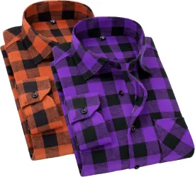 Cromoncent 2 Pack Men's Casual Plaid Flannel Button Down Shirt