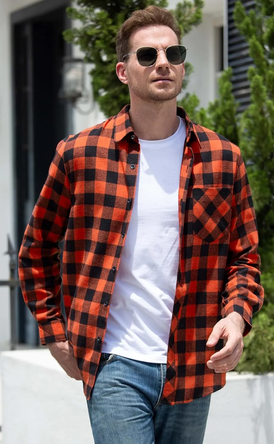 Cromoncent 2 Pack Men's Casual Plaid Flannel Button Down Shirt