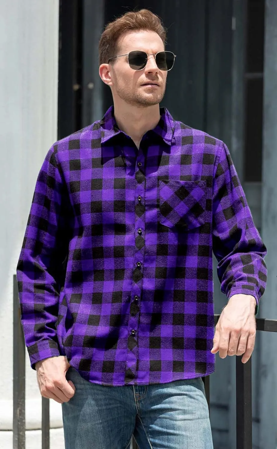 Cromoncent 2 Pack Men's Casual Plaid Flannel Button Down Shirt