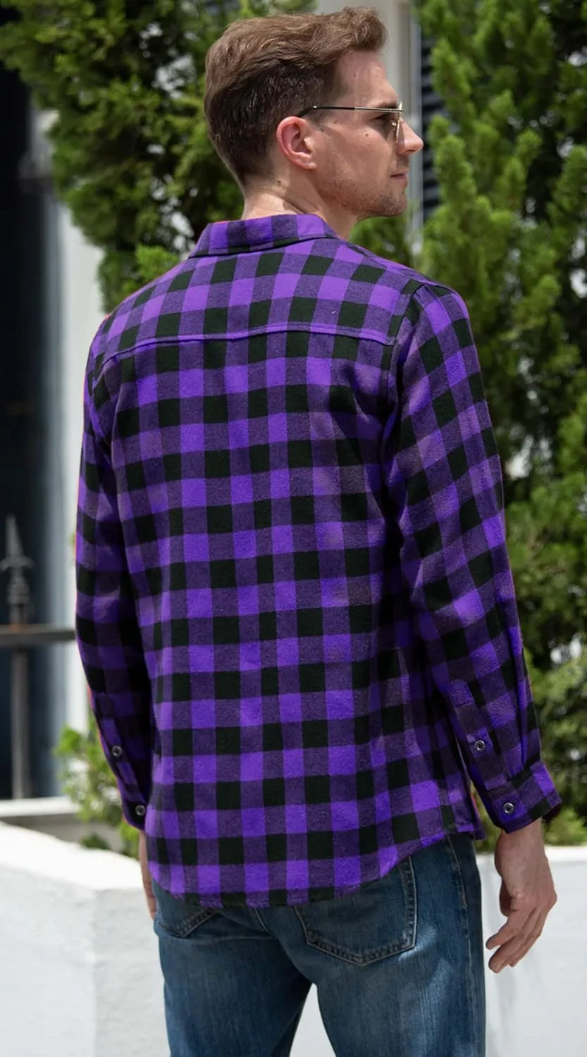 Cromoncent 2 Pack Men's Casual Plaid Flannel Button Down Shirt