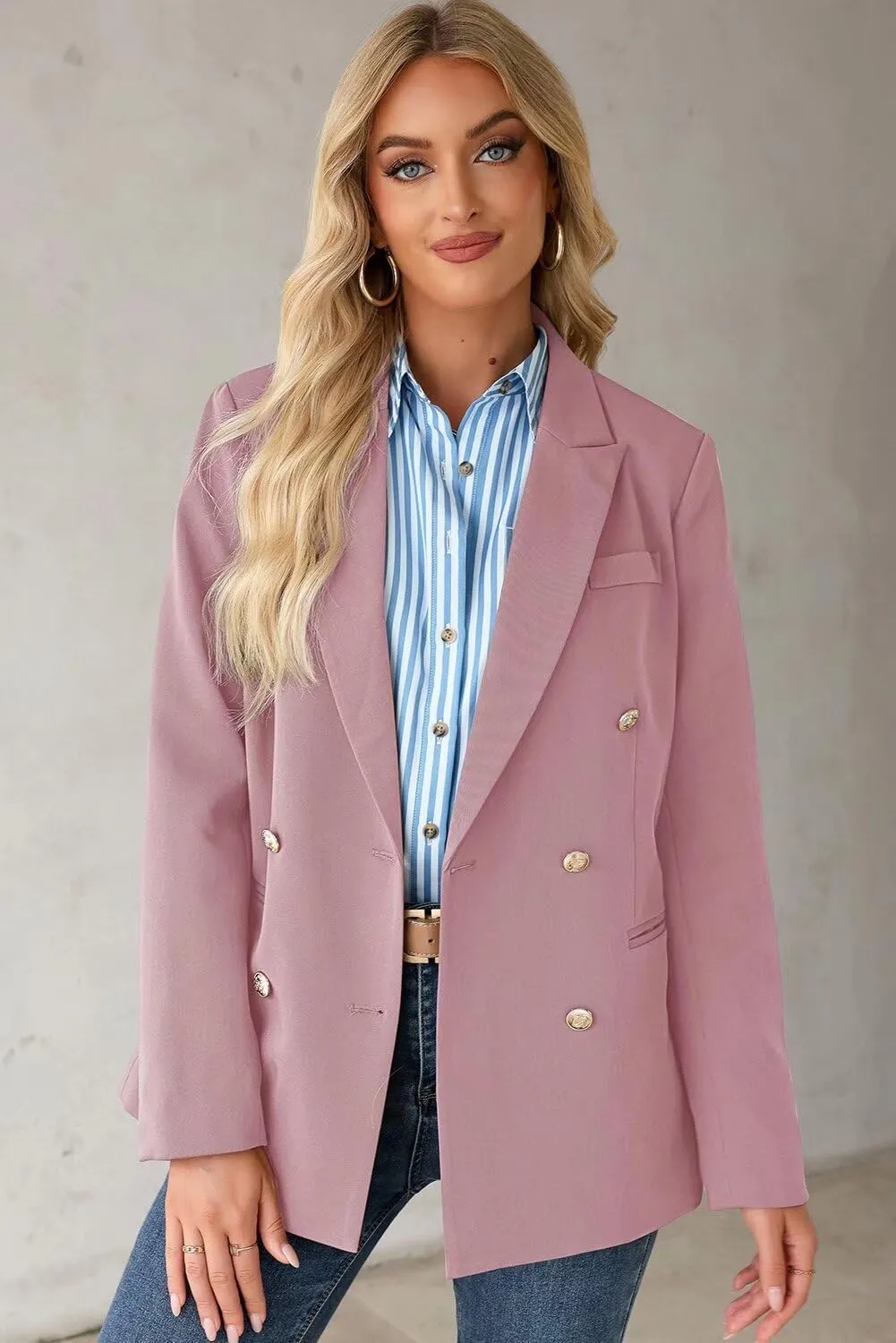 Dokotoo Womens Double Breasted Blazer Jackets Casual Blazers Open Front Long Sleeve Lapel Collar Work Office Jackets Blazer