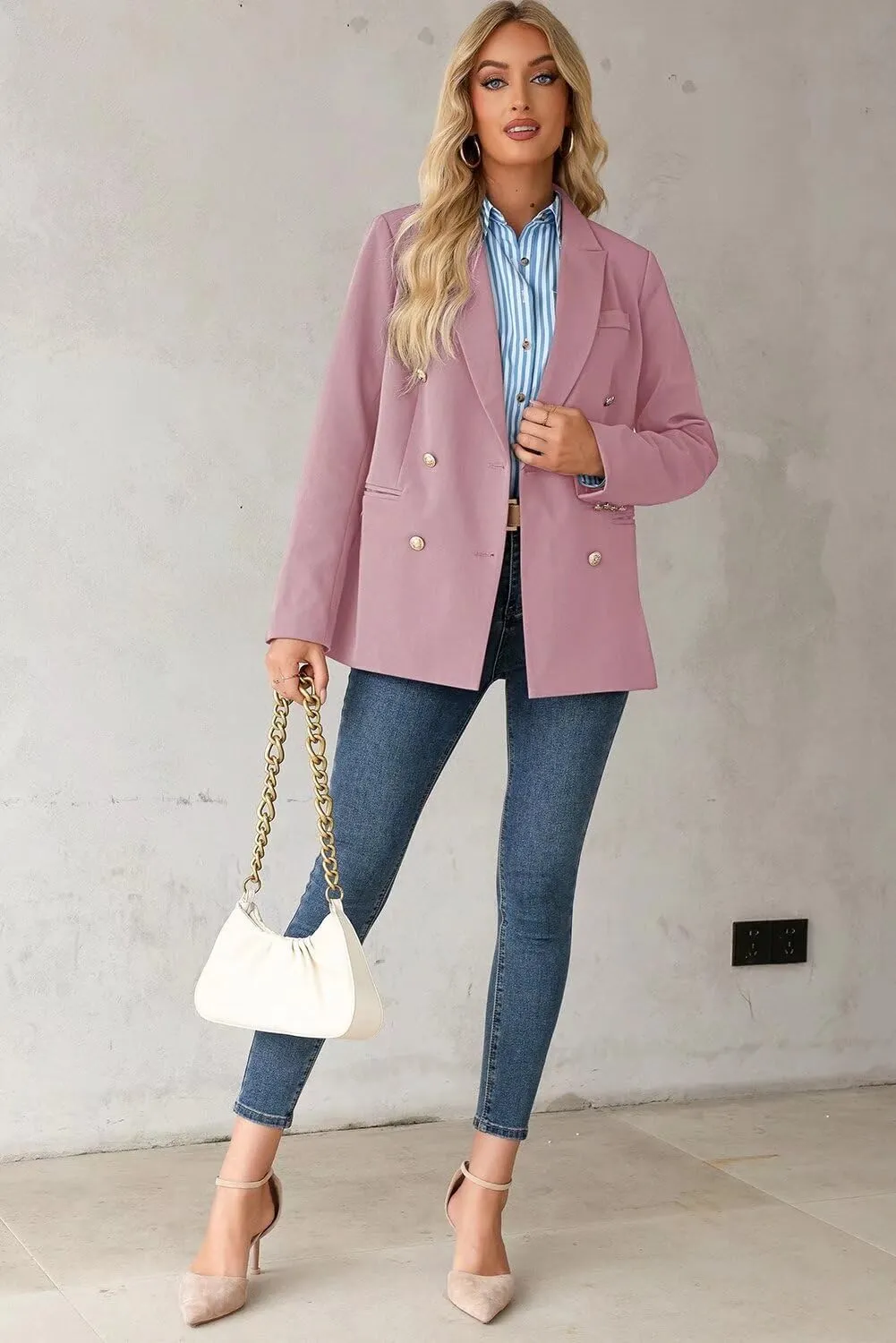 Dokotoo Womens Double Breasted Blazer Jackets Casual Blazers Open Front Long Sleeve Lapel Collar Work Office Jackets Blazer
