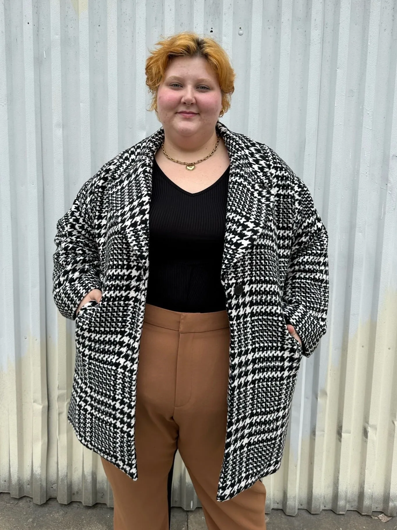 Eloquii Black and White Houndstooth Peacoat, Size 22/24