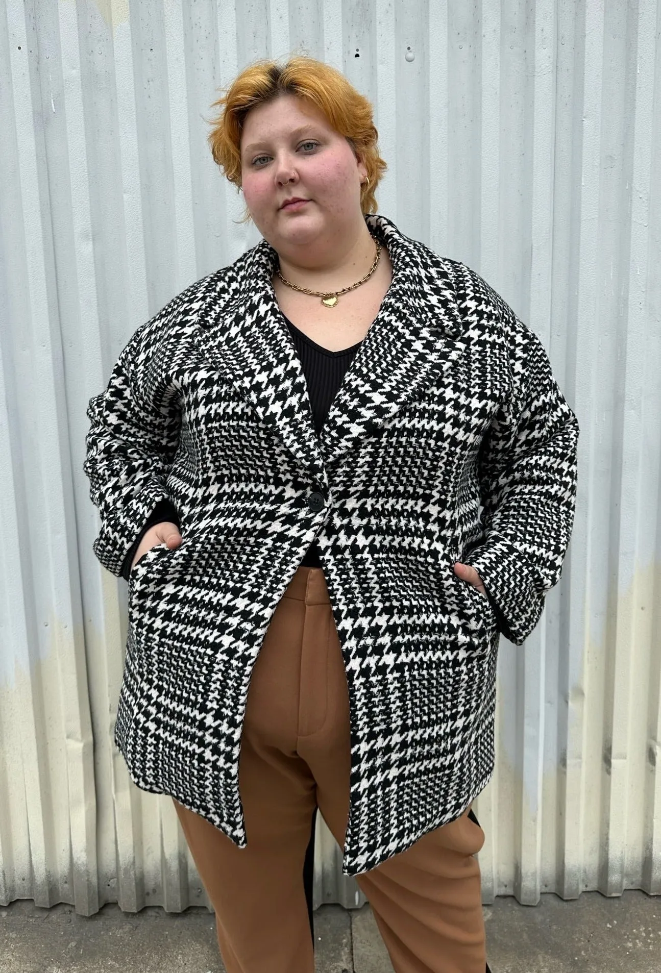 Eloquii Black and White Houndstooth Peacoat, Size 22/24