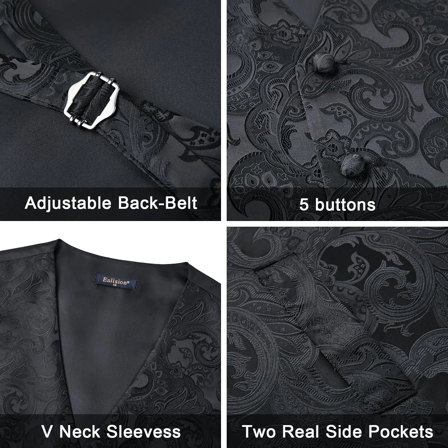 Enlision Suit Vest for Men Formal Paisley Mens Vests Dress Tie and Pocket Square Cufflinks Set Waistcoat Wedding Business