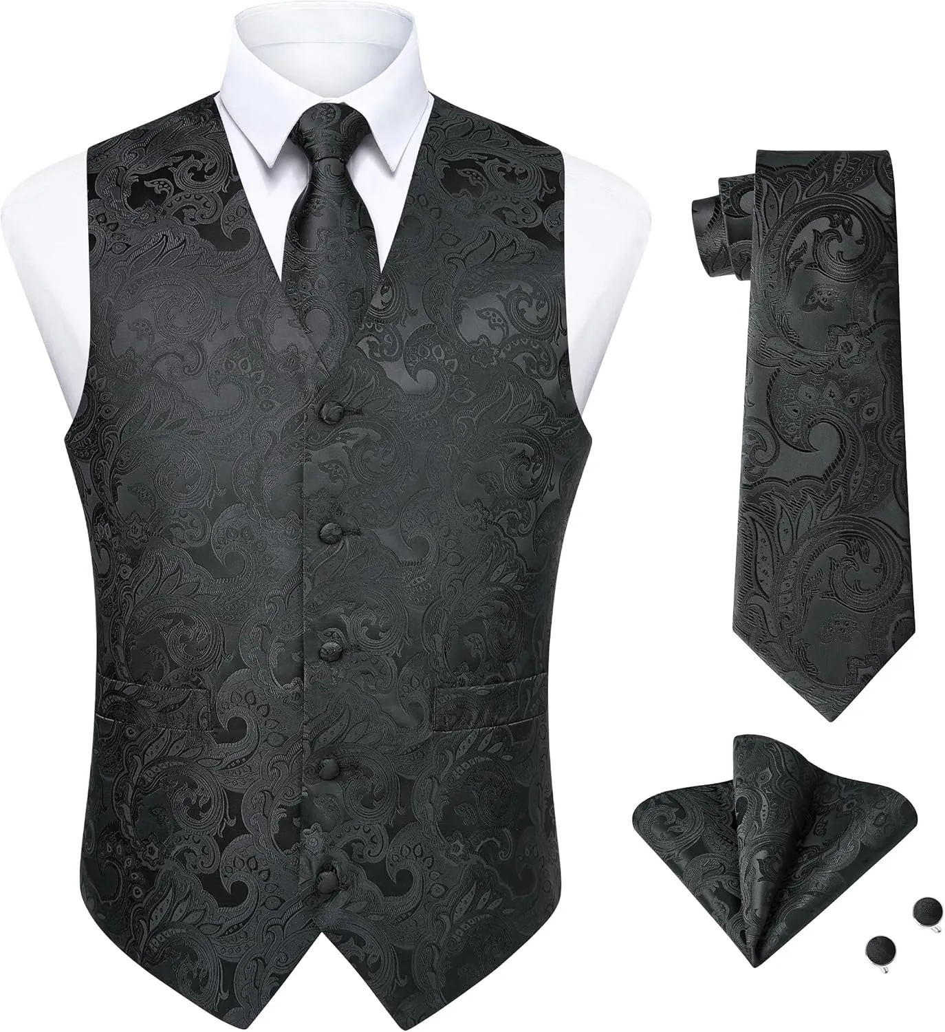 Enlision Suit Vest for Men Formal Paisley Mens Vests Dress Tie and Pocket Square Cufflinks Set Waistcoat Wedding Business
