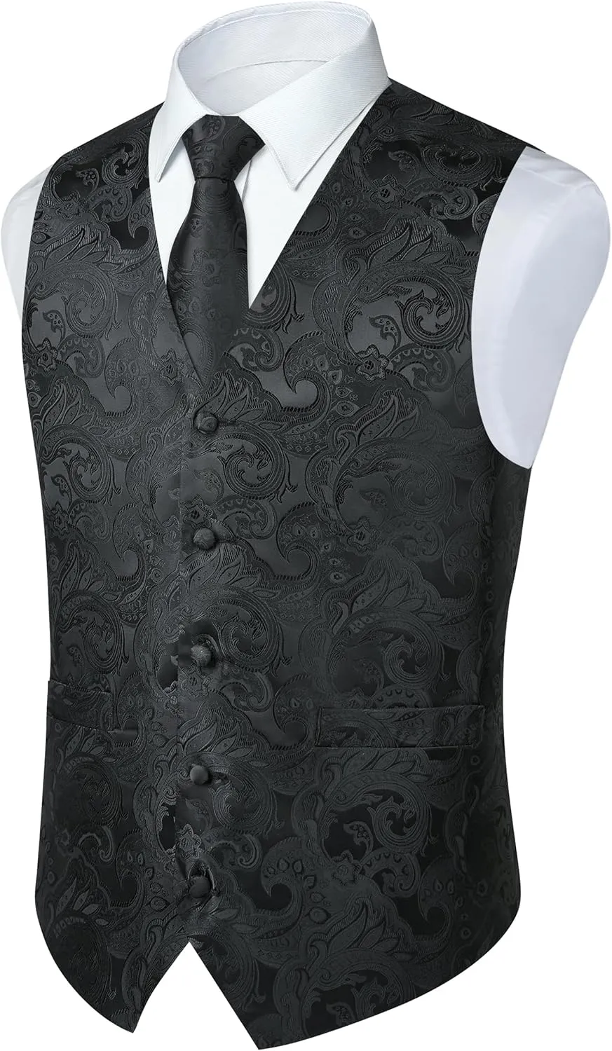 Enlision Suit Vest for Men Formal Paisley Mens Vests Dress Tie and Pocket Square Cufflinks Set Waistcoat Wedding Business