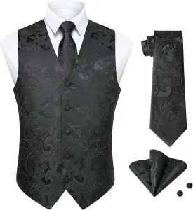 Enlision Suit Vest for Men Formal Paisley Mens Vests Dress Tie and Pocket Square Cufflinks Set Waistcoat Wedding Business