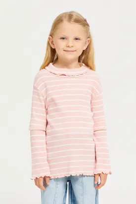 Girls Pink Striped T-Shirt