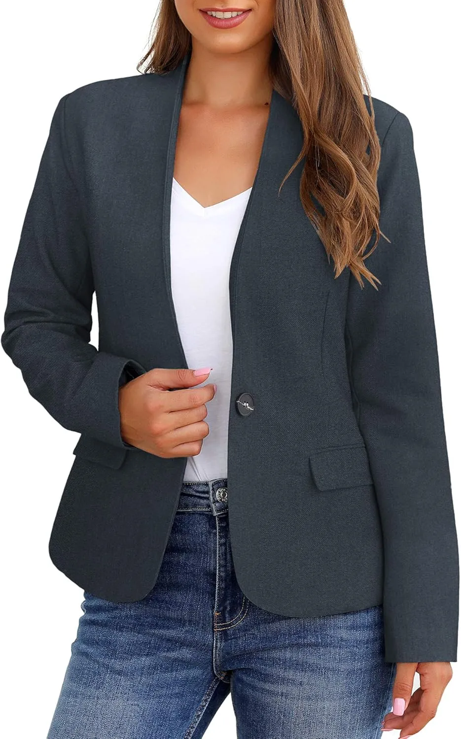 GRAPENT Women's Business Casual Pockets Work Office Blazer Back Slit Jacket Suit