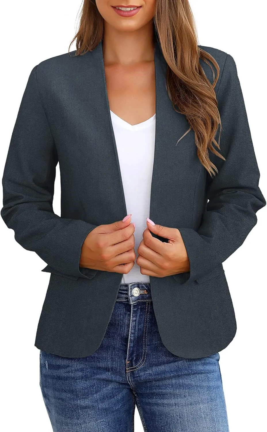GRAPENT Women's Business Casual Pockets Work Office Blazer Back Slit Jacket Suit