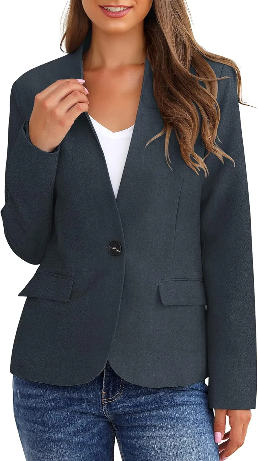 GRAPENT Women's Business Casual Pockets Work Office Blazer Back Slit Jacket Suit
