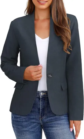 GRAPENT Women's Business Casual Pockets Work Office Blazer Back Slit Jacket Suit