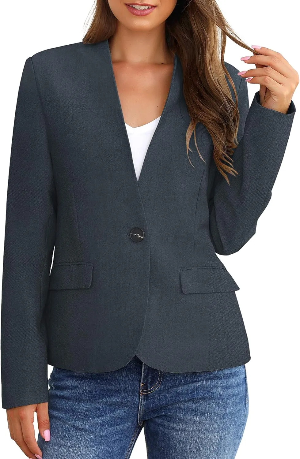 GRAPENT Women's Business Casual Pockets Work Office Blazer Back Slit Jacket Suit