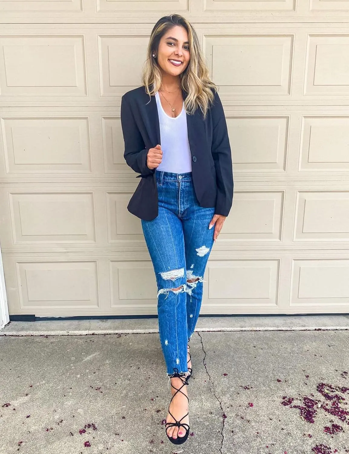 GRAPENT Women's Business Casual Pockets Work Office Blazer Back Slit Jacket Suit