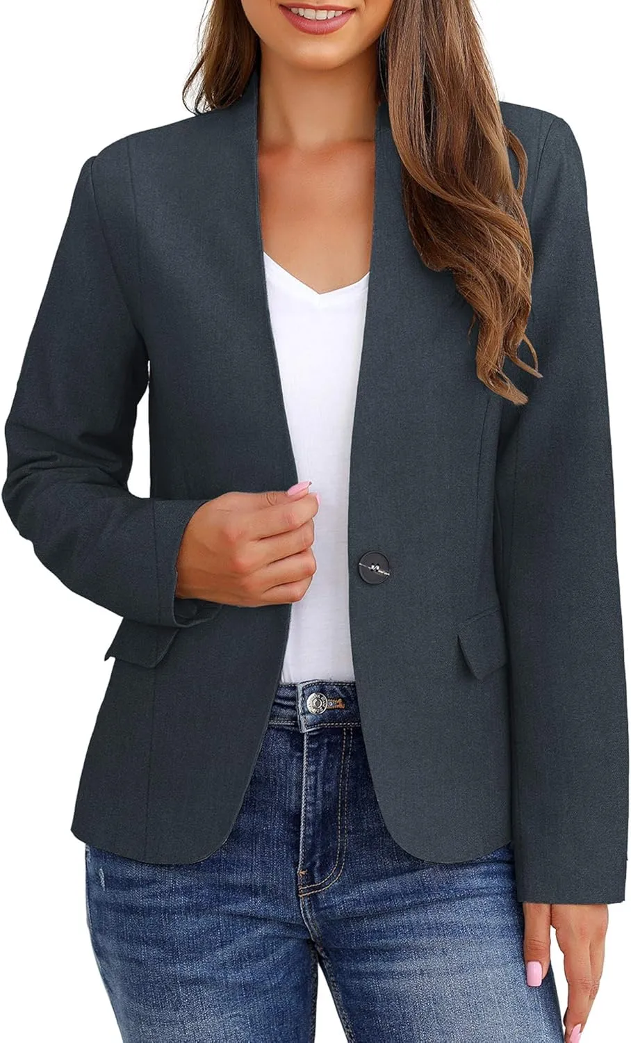 GRAPENT Women's Business Casual Pockets Work Office Blazer Back Slit Jacket Suit