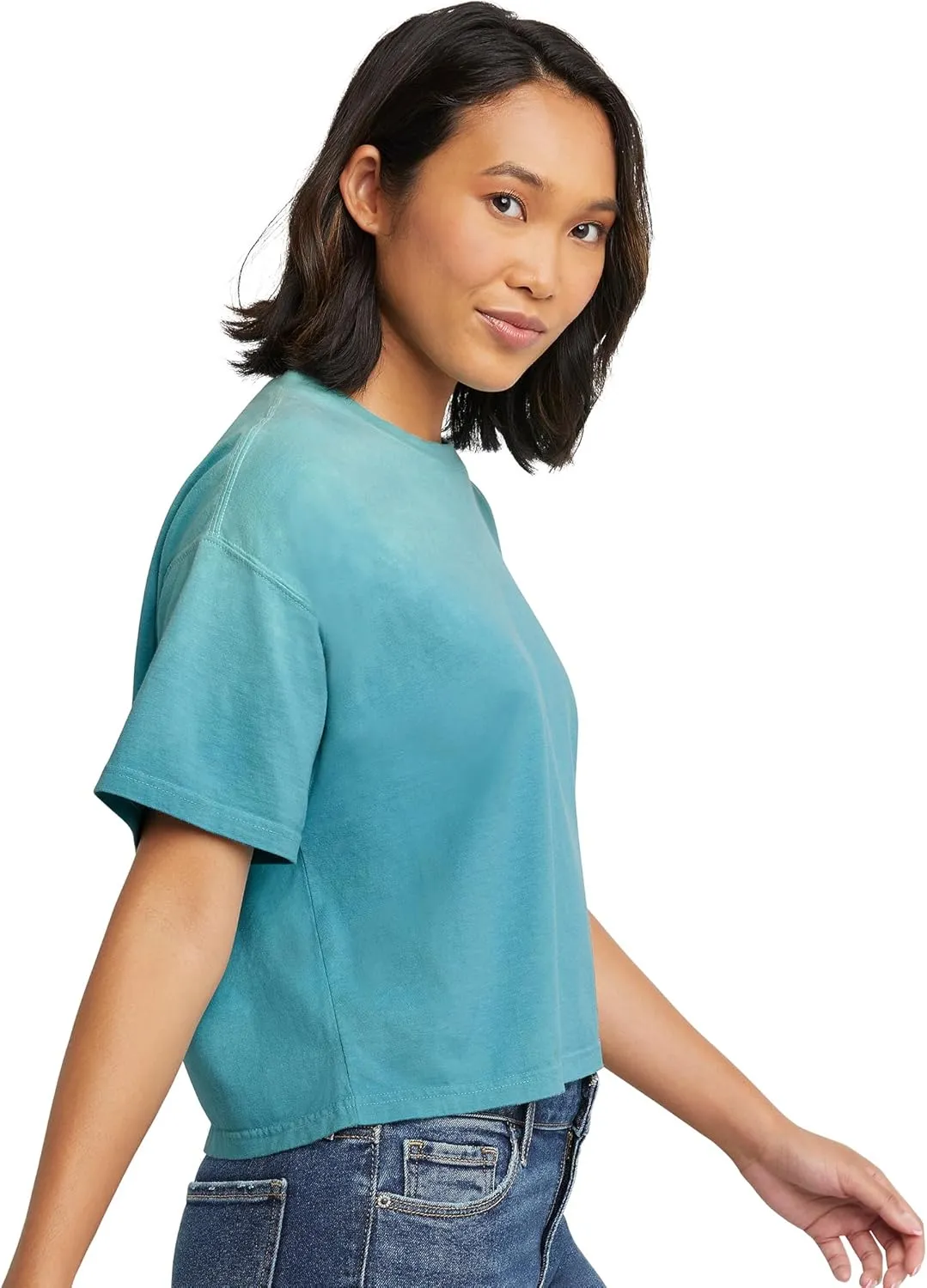 Hanes Women's Originals Cropped T-Shirt, 100% Cotton Tees For Women, Garment Washed