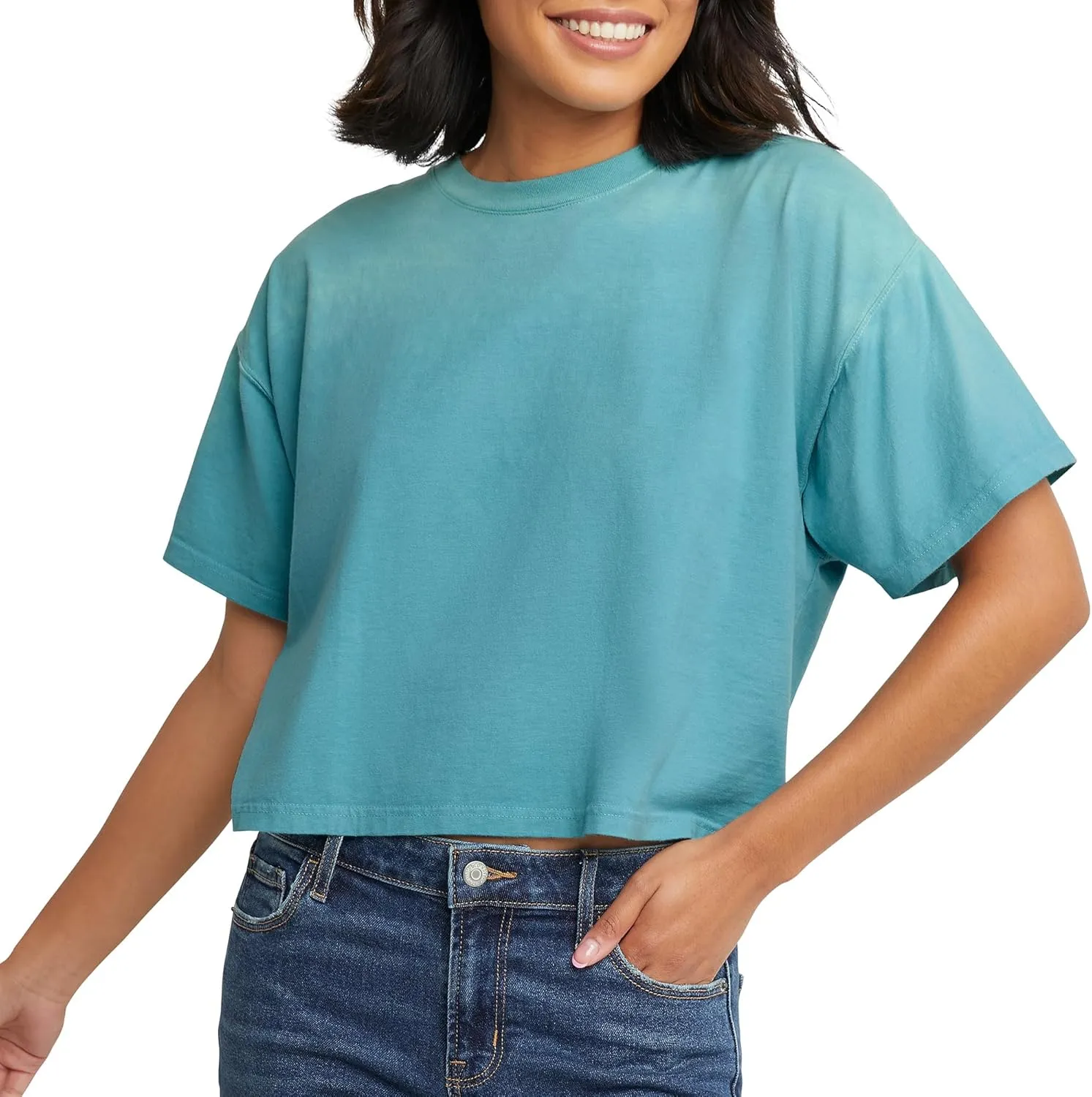 Hanes Women's Originals Cropped T-Shirt, 100% Cotton Tees For Women, Garment Washed
