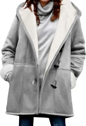 HEEKPEK Women Hoodies Fleece Jackets Soft Fuzzy Long Hoodie Sweatshirt Casual Sherpa Hoodies Horn Button Coats Winter