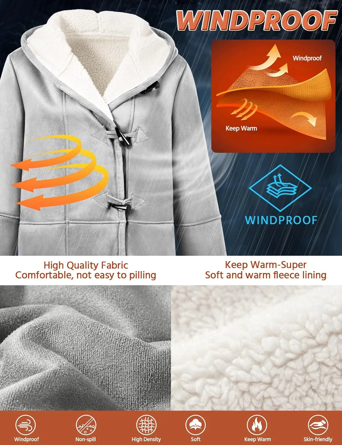 HEEKPEK Women Hoodies Fleece Jackets Soft Fuzzy Long Hoodie Sweatshirt Casual Sherpa Hoodies Horn Button Coats Winter