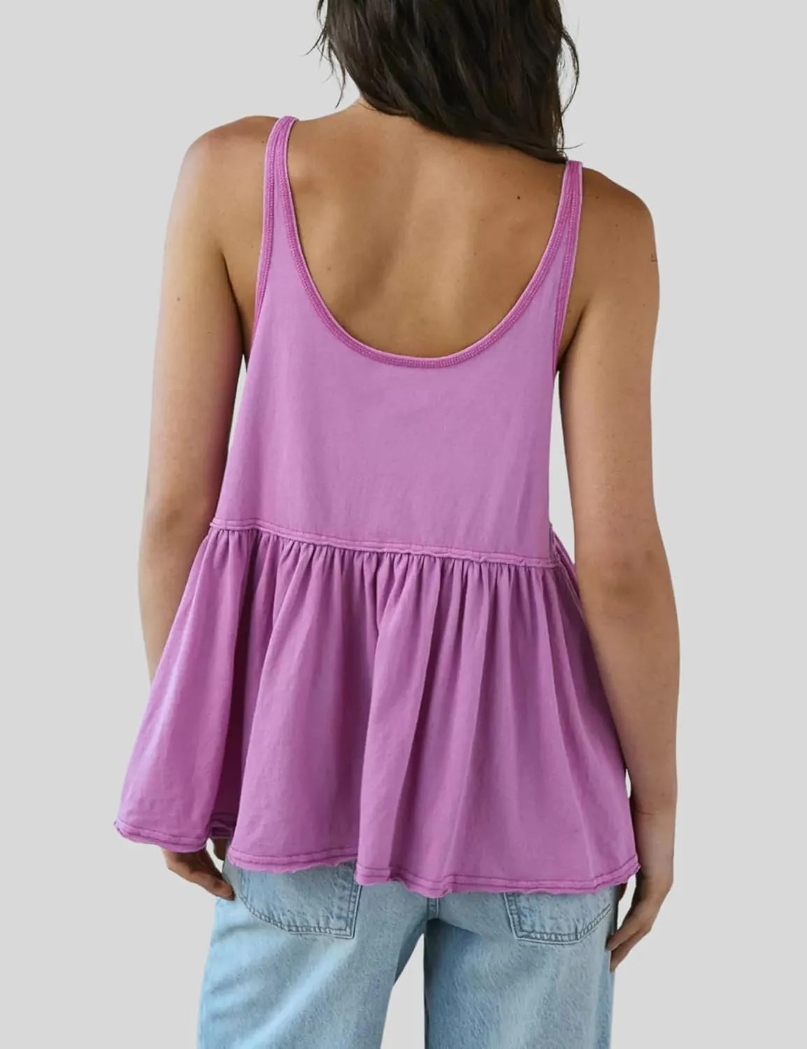 InterNos Women's Summer Flowy Tank Tops Sleeveless Strap Ruffle Shirts Babydoll Tunic Tank Peplum Tops
