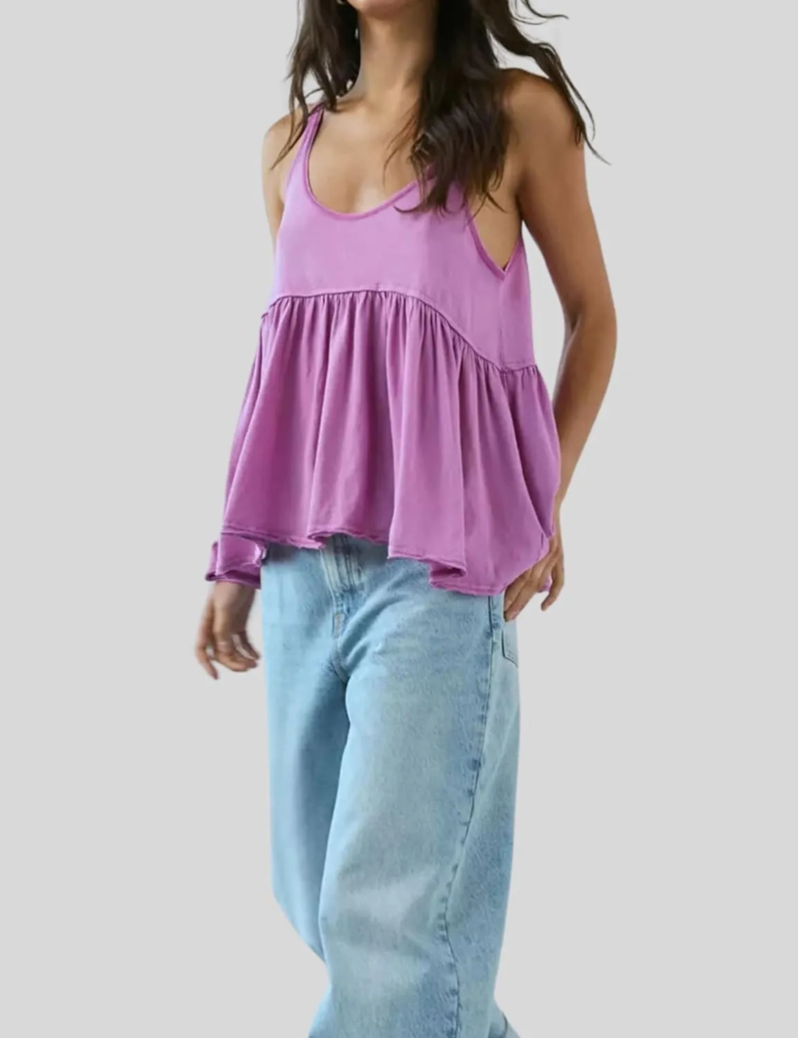 InterNos Women's Summer Flowy Tank Tops Sleeveless Strap Ruffle Shirts Babydoll Tunic Tank Peplum Tops