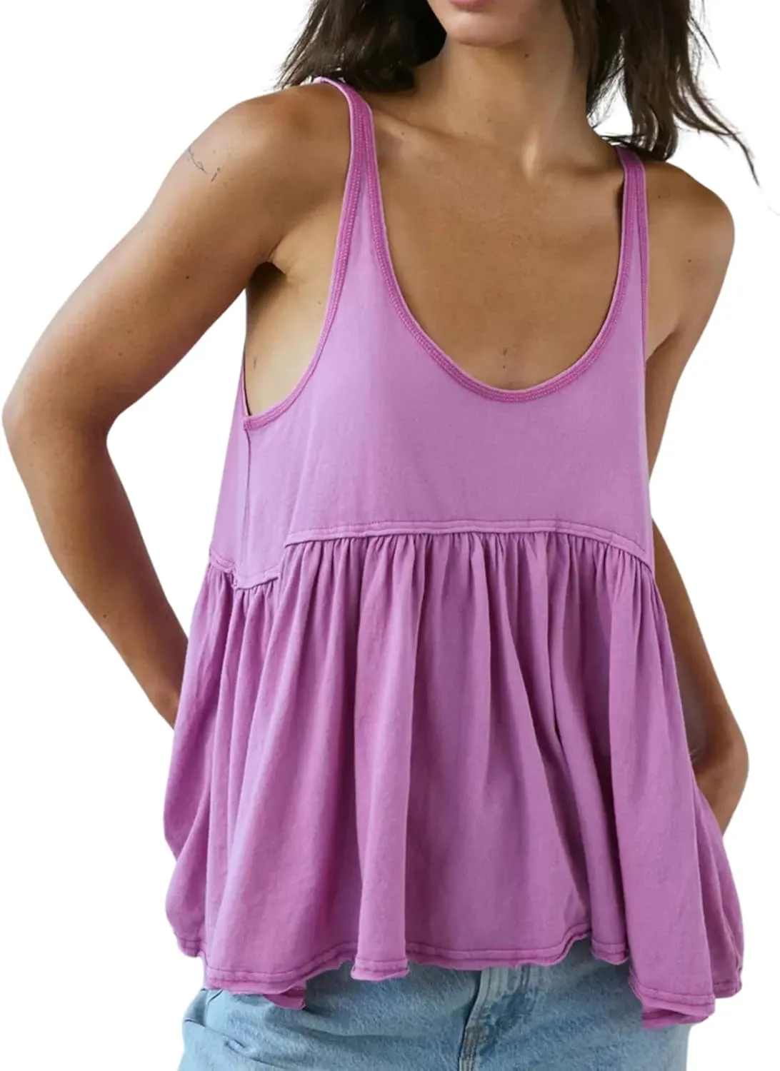 InterNos Women's Summer Flowy Tank Tops Sleeveless Strap Ruffle Shirts Babydoll Tunic Tank Peplum Tops