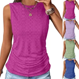 LRMQS Womens Tank Tops Loose Fit Summer 2024 Dressy Casual Eyelet Embroidery Trendy Sleeveless Shirts Beach Vacation Clothing
