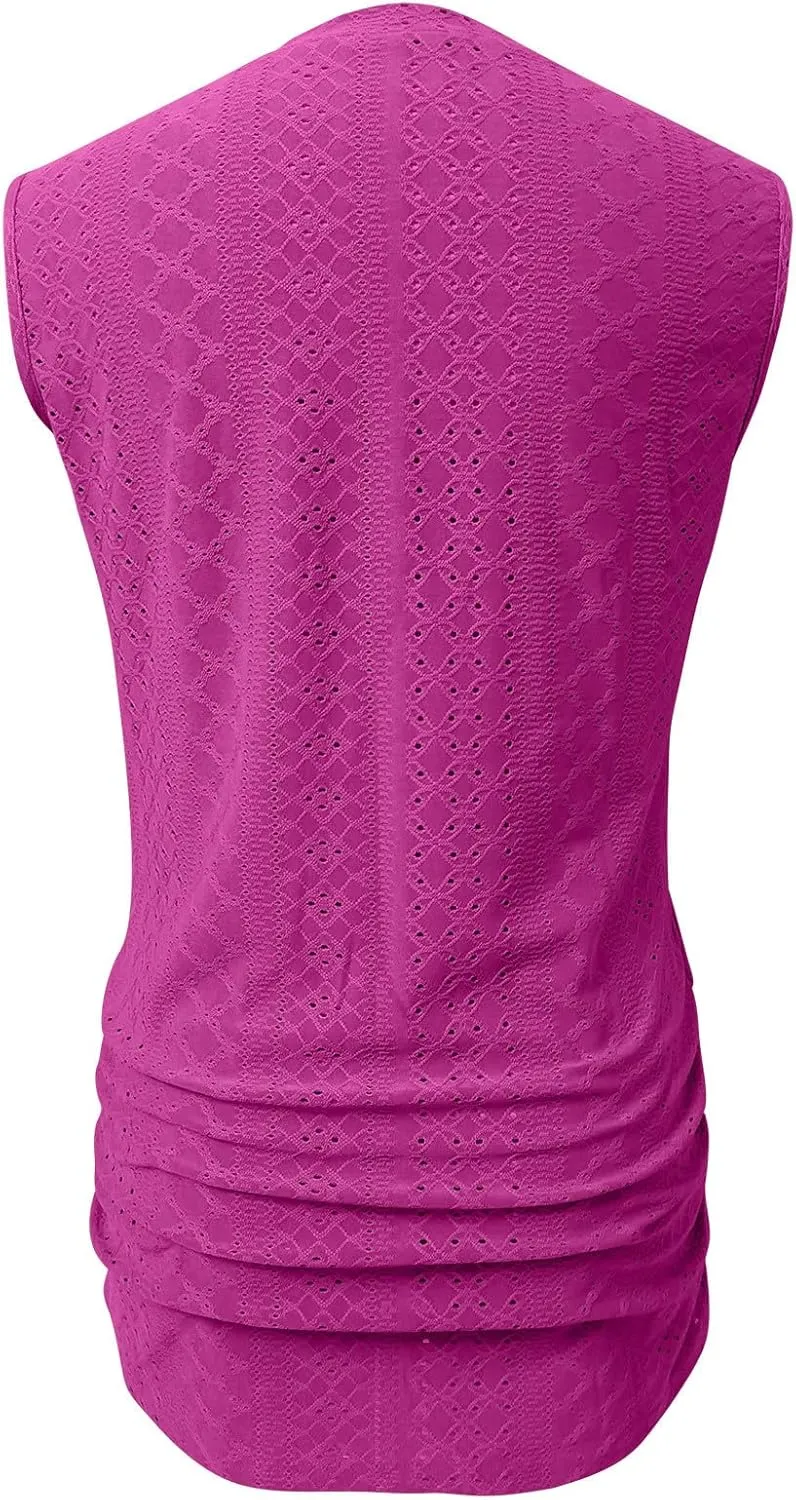 LRMQS Womens Tank Tops Loose Fit Summer 2024 Dressy Casual Eyelet Embroidery Trendy Sleeveless Shirts Beach Vacation Clothing