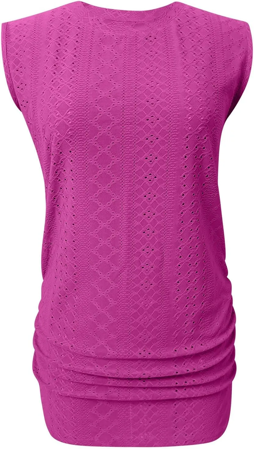 LRMQS Womens Tank Tops Loose Fit Summer 2024 Dressy Casual Eyelet Embroidery Trendy Sleeveless Shirts Beach Vacation Clothing