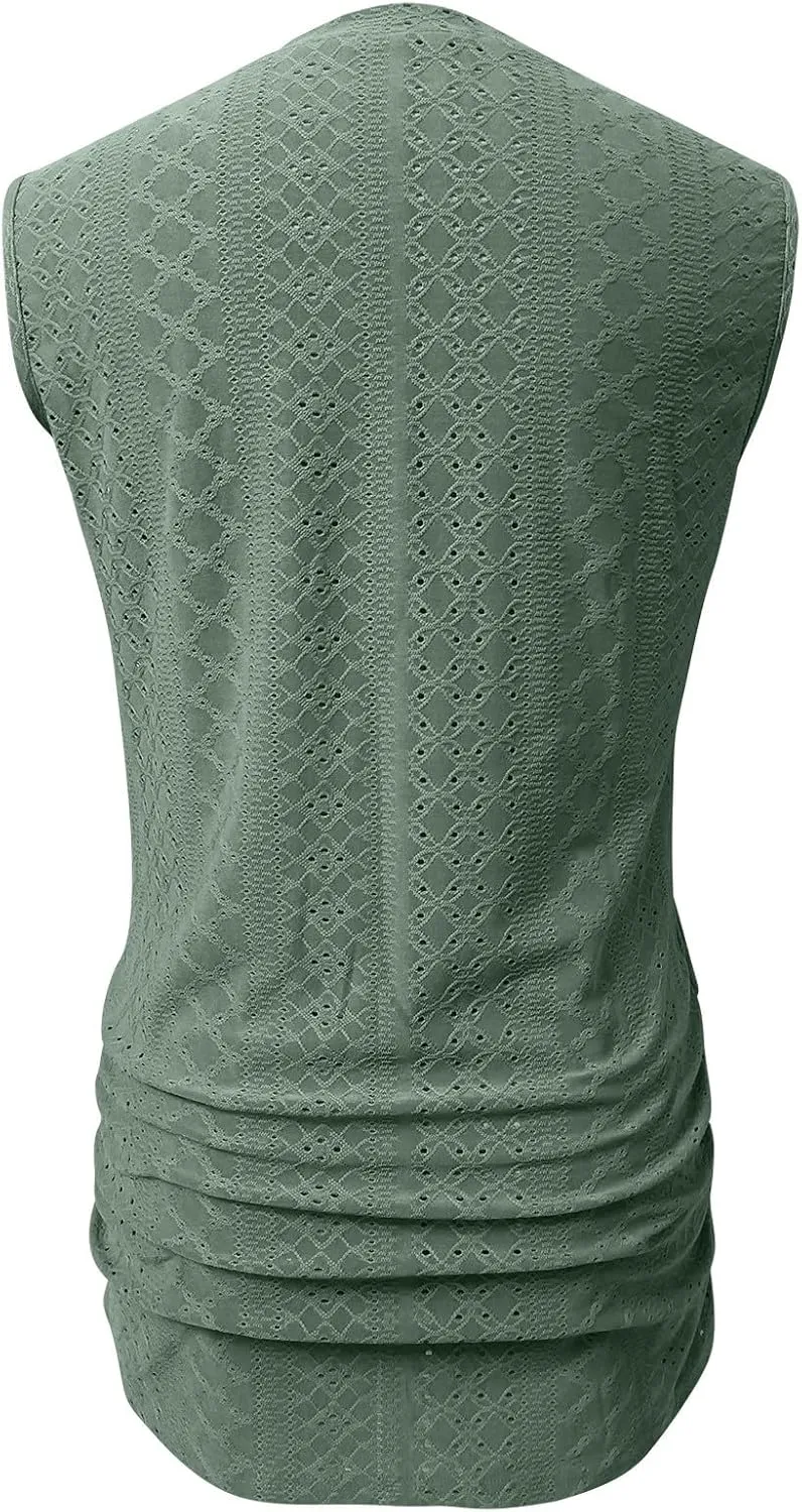 LRMQS Womens Tank Tops Loose Fit Summer 2024 Dressy Casual Eyelet Embroidery Trendy Sleeveless Shirts Beach Vacation Clothing