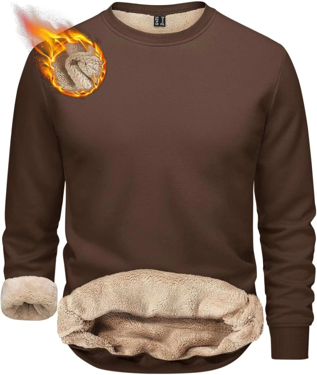 Men Sherpa Fleece Lined Sweatshirts Oversize Warm Soft Crewneck Pullover Tops Fall Winter Fuzzy Thick Outwear Outfits