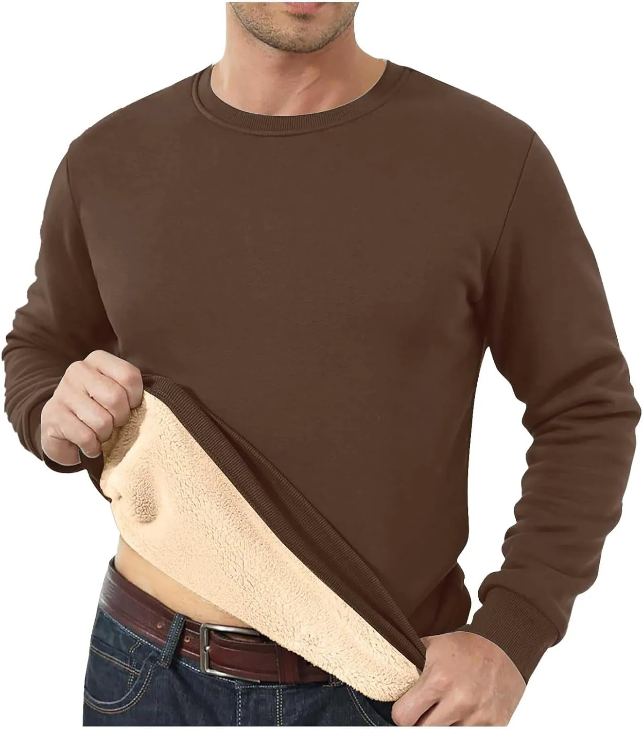 Men Sherpa Fleece Lined Sweatshirts Oversize Warm Soft Crewneck Pullover Tops Fall Winter Fuzzy Thick Outwear Outfits