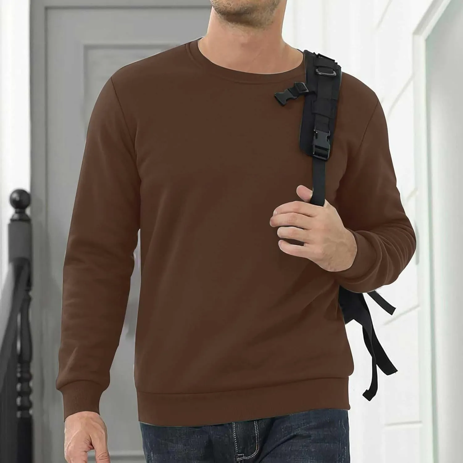 Men Sherpa Fleece Lined Sweatshirts Oversize Warm Soft Crewneck Pullover Tops Fall Winter Fuzzy Thick Outwear Outfits