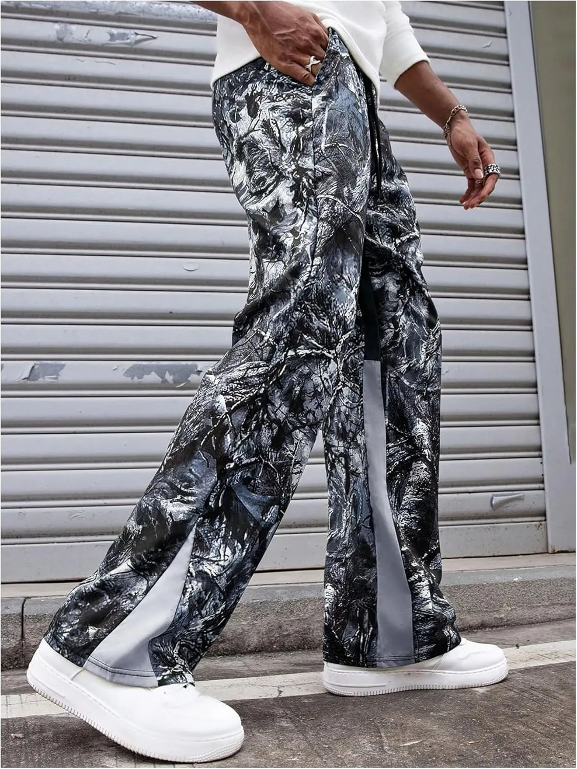Men's Y2K Camo Graphic Pants Drawstring Waist Straight Leg Loose Long Trousers